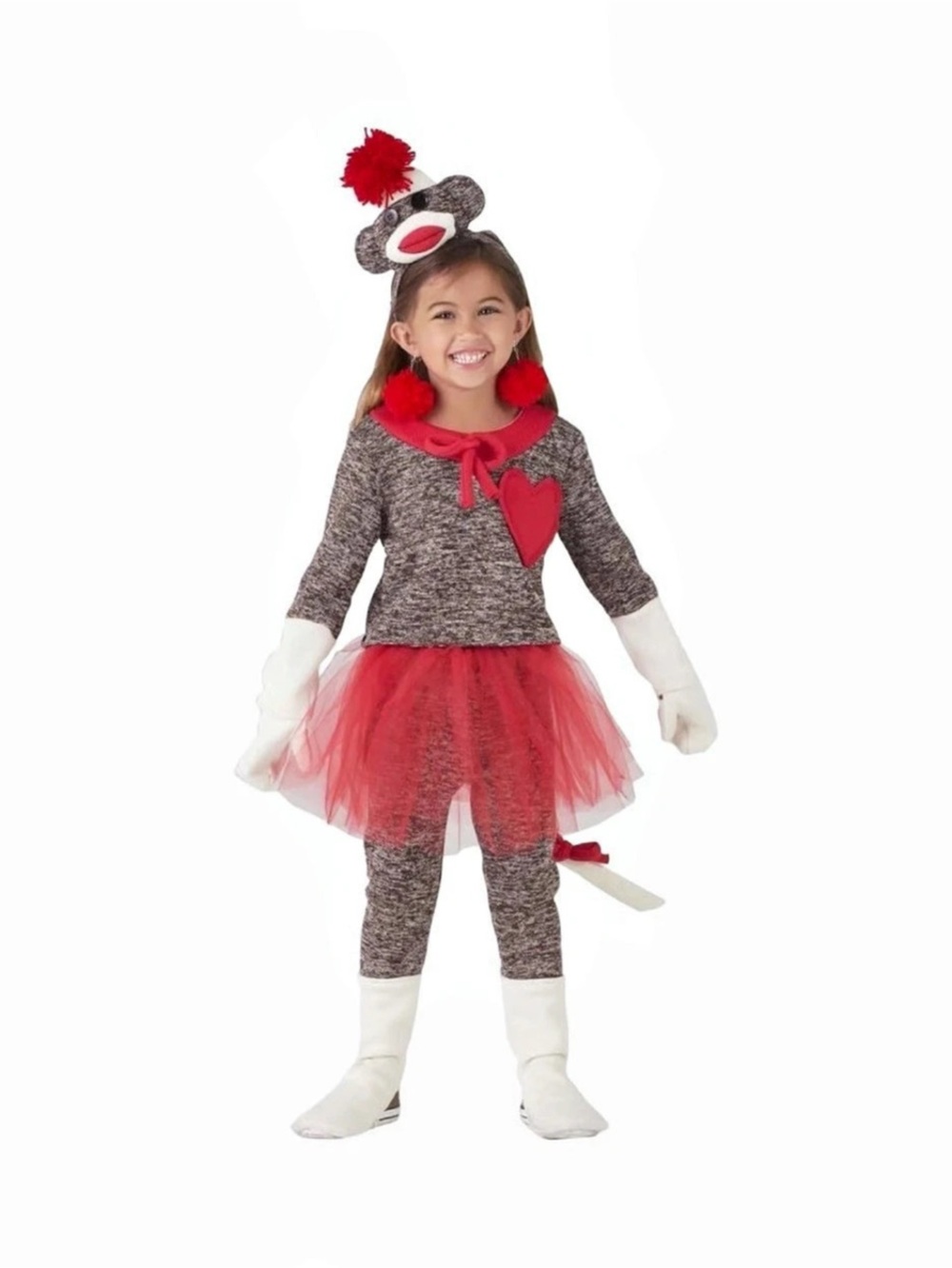 Wishcraft Sock Monkey Costume Girls Size 10 Red Gray Party Costume